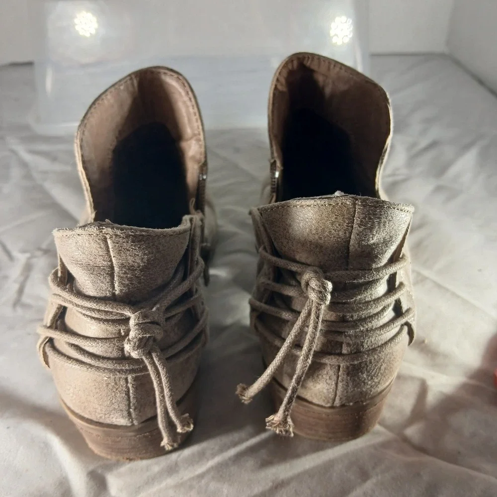 Very G Womens Ankle Booties Tan Distressed Lace Up Back‎ VGLB0111-278 Size 6